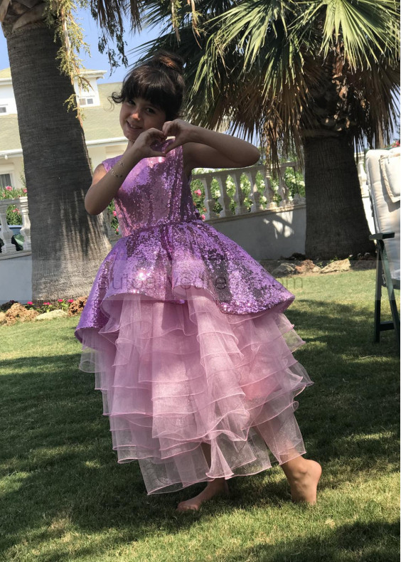 Bright Pink Sequin Organza Peplum Flower Girl Dress Bright Pink Sequin Organza Peplum Flower Girl Dress